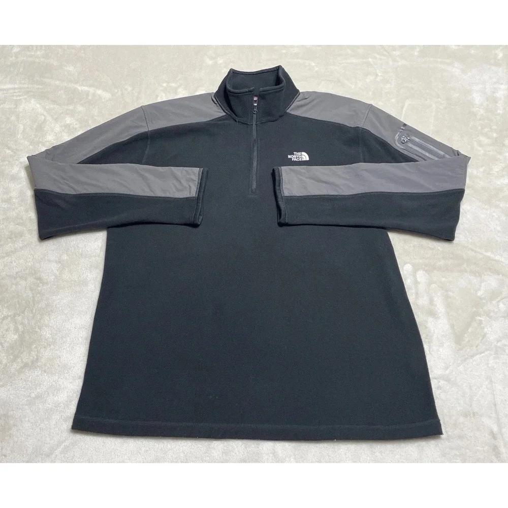 The North Face Fleece Pullover Men's Size Large Black Gray 1/4 Zip Sleeve Pocket